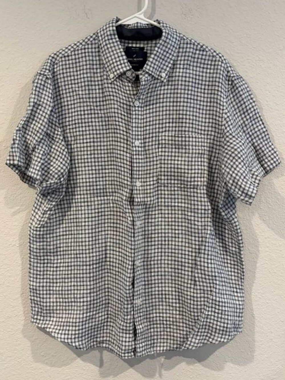 Daniel Hetcher Paris Mens Classic Casual 100% Linen Plaid Button Up Short Sleeve